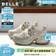 百麗（Belle）藍鯨舒適網(wǎng)面老爹鞋女26夏新款商場(chǎng)厚底增高休閑鞋F4Q1DBM6預售 灰色 37