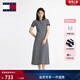 TOMMY JEANS【A字廓形】春夏女裝氣質(zhì)休閑收腰修身顯瘦POLO領(lǐng)連衣裙長(cháng)裙 藏青藍白條紋0A6 L