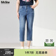 MsShe【冰氧吧牛仔褲】大碼女裝2026春裝胖mm顯瘦彈力七分小腳褲 牛仔中藍色現貨-5040 2XL