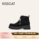 接吻貓KISSCAT【約克假日】袋鼠鞋增高美拉德棕色馬丁靴工裝戶(hù)外靴 黑色 36