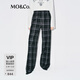 MO&Co.休閑褲黑灰格紋抽繩松緊長(cháng)直筒高腰松弛摩安珂 灰黑格 S /160