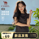 駱駝（CAMEL）正肩T神女純色休閑棉感短袖冰感上衣 C26BARLG016 墨灰 L
