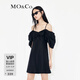 MO&Co.亞麻混紡小飛袖露肩吊帶連衣裙氣質(zhì)小眾高端裙子 黑色 L 170