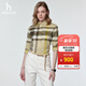 哈吉斯（HAZZYS）女裝 春季款女士通勤休閑格紋長(cháng)袖襯衫女ASCSK1CAK01 卡其色KK L (165/88A 40)