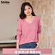 MsShe【亮絲菱格V領(lǐng)毛衣】大碼女裝2026春裝胖mm慵懶風(fēng)寬松針織衫 杜鵑粉色現貨 2XL