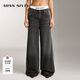 MISS SIXTY【免費改褲】牛仔褲女復古磨破撞色拼接梨形顯瘦百搭寬松闊腿長(cháng)褲 黑灰 M (27-28碼)