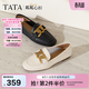 他她（TATA）粼粼心扣女鞋軟底通勤樂(lè )福鞋平底單鞋英倫風(fēng)皮鞋7QC23AA4 淺黑 37