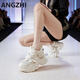 昂智（ANGZHI）品牌老爹鞋女厚底內增高女鞋2026年新款運動(dòng)休閑鞋子女小白鞋 G566米白色 8厘米 35