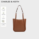 CHARLES&KEITH大容量通勤單肩托特包子母包生日禮物送女友CK2-30782647 Chocolate巧克力色 M