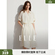 ELLE法式線(xiàn)條感假兩件襯衫式連衣裙女2025春季新款中長(cháng)款氣質(zhì)裙子 米白 L
