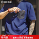 馬登工裝美式復古植物藍染T恤男重磅純棉二本針口袋寬松短袖男款夏 藍色 【牛仔藍】 L