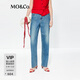 MO&Co.【C+系列】牛仔褲夏天絲棉質(zhì)高腰小直筒MBE2JEN018 牛仔藍色 XXS /XXS
