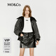 MO&Co.夾棉外套綿羊毛粗紡斜紋黑白花呢羅紋翻領(lǐng)飛行夾克摩安珂 黑白混色 S 160