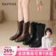 達芙妮中筒靴女秋季西部牛仔靴短靴女2026新款靴子黑色騎士馬丁靴 棕色單里【跟高3.5CM】 37