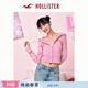 HOLLISTER美式毛圈布拉鏈連帽短款外套衛衣26春女裝352-6007 粉色 M (165/88A)