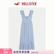 HOLLISTER25秋法式一字肩露肩小飛袖連衣裙女裝359-5298 藍色 XS (84A)短版