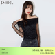 SNIDEL秋冬甜美透視薄紗一字領(lǐng)露肩襯衫上衣SWFB244141 黑色 均碼 （F）