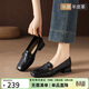 ZHR則則羊皮樂(lè )福鞋女軟底粗跟新款單鞋女通勤風(fēng)套腳工作女鞋 EH317黑色37