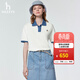 哈吉斯（HAZZYS）女裝 26新款夏季女士短袖【PHIZ系列】牛仔拼接領(lǐng)POLO衫女 米黃色OW L (165/88A 40)