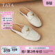 他她（TATA）穆勒鞋女鞋秋季新款小金豆休閑平底氣質(zhì)復古包頭拖鞋 米白 37