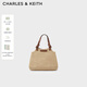 CHARLES&KEITH大容量編織托特包單肩包手提包包女包生日禮物CK2-30782111 Beige米色 S