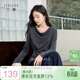 三彩2026春季新款一字領(lǐng)收腰針織衫長(cháng)袖純色套頭衫打底衫上衣S