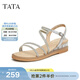 他她（TATA）絕美坡跟涼鞋女外穿一字帶時(shí)裝涼鞋秋季新款7UA03BL4 銀色 36