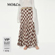 MO&Co.半身裙夏天絲綿羊毛中低腰格紋MBE2SKT050可露麗穿搭 棕色格 XS