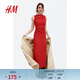 H&M女裝連衣裙春季圓領(lǐng)無(wú)袖禮服垂褶緊身長(cháng)款裙1268130 紅色 XL 170/116