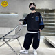 G.duck小黃鴨男童套裝春秋2026潮牌新款兒童時(shí)尚韓版中大童休閑運動(dòng)套裝 黑色 140 cm