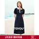 初語(yǔ)減齡連衣裙2025春夏季新款收腰顯瘦中長(cháng)款POLO裙學(xué)院風(fēng)裙子 藏青色 L