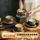 舍里復古窯變陶瓷咖啡杯碟套裝精致小眾喝水杯馬克杯早餐杯伴手禮杯子 花卉四杯碟禮盒+禮袋 杯碟組合