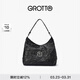 GROTTO個(gè)樂(lè )經(jīng)典黑石hobo包大小號植鞣綿羊皮腋下單肩斜挎軟包通勤禮物 經(jīng)典黑 銀標L