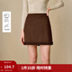 茵曼2025秋冬女裝新款甜美木耳邊羊毛呢子半身裙顯瘦A字短款短裙 深咖紅 M
