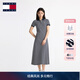 TOMMY JEANS【A字廓形】春夏女裝氣質(zhì)休閑收腰修身顯瘦POLO領(lǐng)連衣裙長(cháng)裙 藏青藍白條紋0A6 L