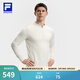 FILA 斐樂(lè )官方男子針織長(cháng)袖上衣冬季新款健身運動(dòng)加絨長(cháng)T抓絨打底衫 椰汁白卡其-LK 2XL 185/104A/XXL
