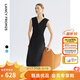 朗姿法式雙色v領(lǐng)收腰無(wú)袖連衣裙夏季新款法式氣質(zhì)輕禮服裙 黑色 L