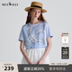 謎底T恤短袖女2025夏新品休閑日常抽象印花寬松H型上衣252MT0590 繡球藍 L