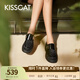 接吻貓KISSCAT【6cm暗夜花影長(cháng)腿孟克樂(lè )福鞋】新中式厚底樂(lè )福皮鞋 黑色 水晶牛皮/織物 36