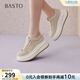 百思圖2026春季新款厚底增高板鞋松糕鞋女運動(dòng)鞋休閑鞋D3827AM6 杏色 36