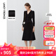 朗姿法式通勤氣質(zhì)顯瘦長(cháng)袖連衣裙女冬季新款復古絲絨小黑裙 黑色 S