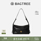 BAGTREE【明星同款】包包樹(shù)奶盒包植鞣皮單肩斜挎腋下通勤Hobo枕頭女士包 檀黑色-中號【磁吸拉鏈款】 高級小眾