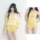 恬飾連體泳衣女修身顯瘦保守顯白小清新學(xué)生荷葉邊美背罩衫泡溫泉遮肉 泳衣女【奶黃色加罩衫】 均碼 【建議80-115斤】