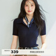 伊芙麗朱珠代言百搭休閑POLO領(lǐng)修身針織衫女26夏裝新款通勤上衣女 藏青 M 100-110斤 建議卡碼拍大