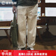 馬登工裝 復古棉籽殼休閑牛仔褲米白色耐磨寬松直筒長(cháng)褲子男潮 米白色 （版型寬松） 30