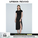 UR秋季新款女裝時(shí)髦氣質(zhì)拼接褶皺收腰連衣裙UWG740159 正黑 S