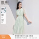香影綠色連衣裙女2026夏裝新款泡泡袖正肩裙子收腰淑女氣質(zhì)印花裙 果綠 S 155/80A/85-95斤