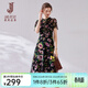 經(jīng)典故事（JANE STORY）2025新款大花朵碎花連衣裙女夏天修身知性氣質(zhì)法式雪紡裙小個(gè)子 R33黑底粉花 S