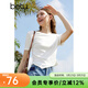 百圖betu女裝春夏新款T恤圓領(lǐng)收腰下擺開(kāi)叉設計感短袖女2403T13 白色 S