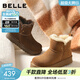 百麗（Belle）顯瘦V口雪地靴女冬季新款商場(chǎng)款厚底增高保暖短靴E8T1DDD5 啡色 35